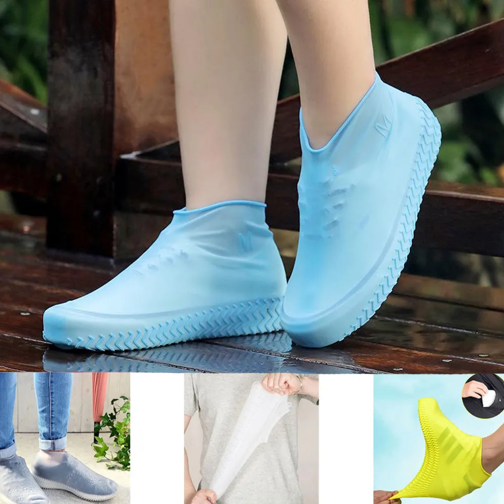 (1 pair) Size L Reusable Silicone Shoe Cover Water Repellent (Size 38-41) - Blue