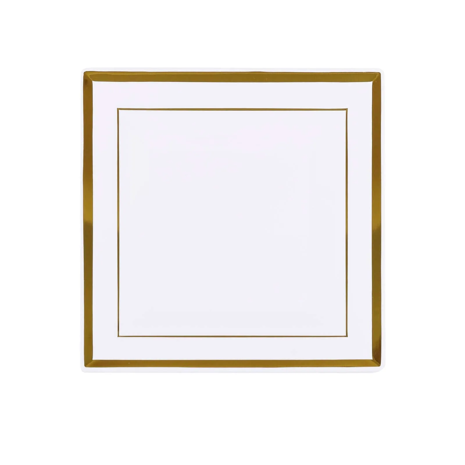 10 Pack 10" Gold Trim White Square Disposable Dinner Plates, Plastic Party Plates