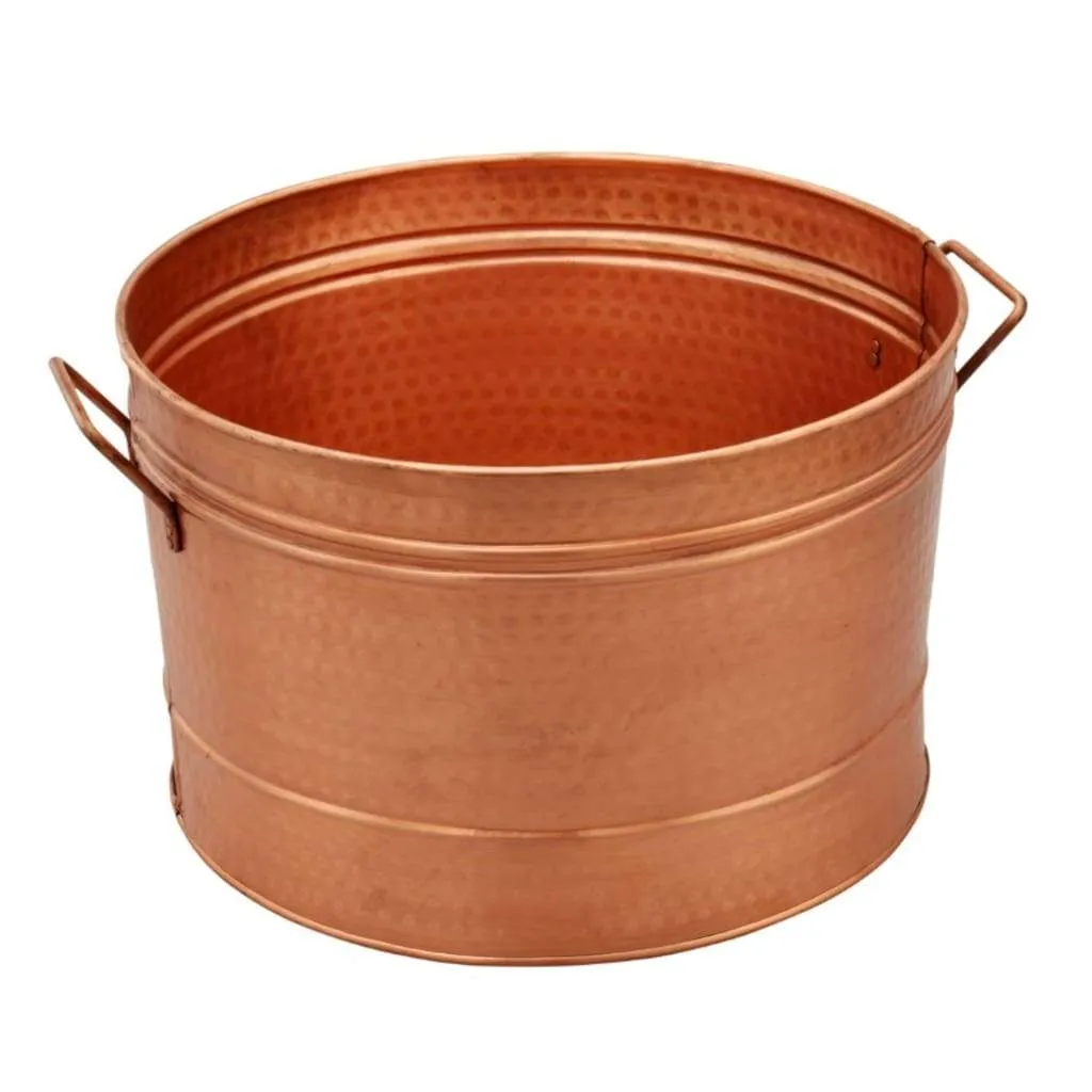 16.5 Inch Round Multipurpose Tub, Hammered, Side Handles, Copper