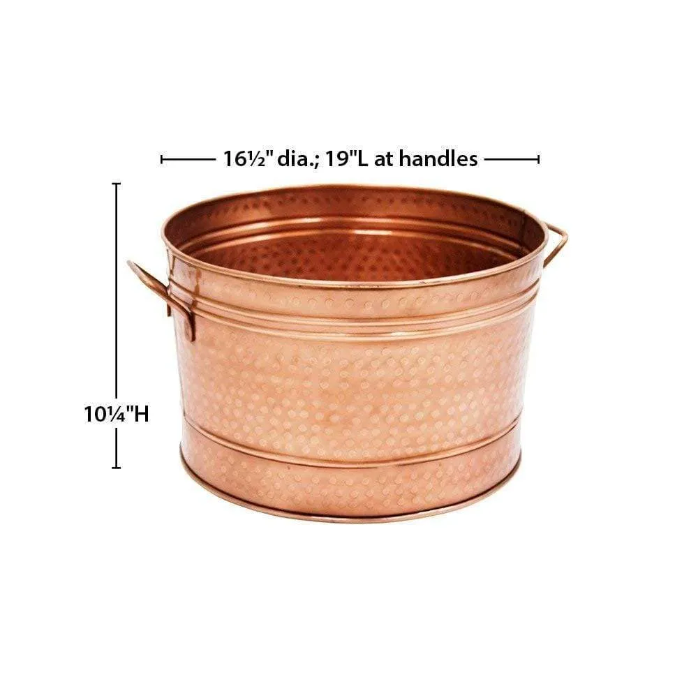 16.5 Inch Round Multipurpose Tub, Hammered, Side Handles, Copper