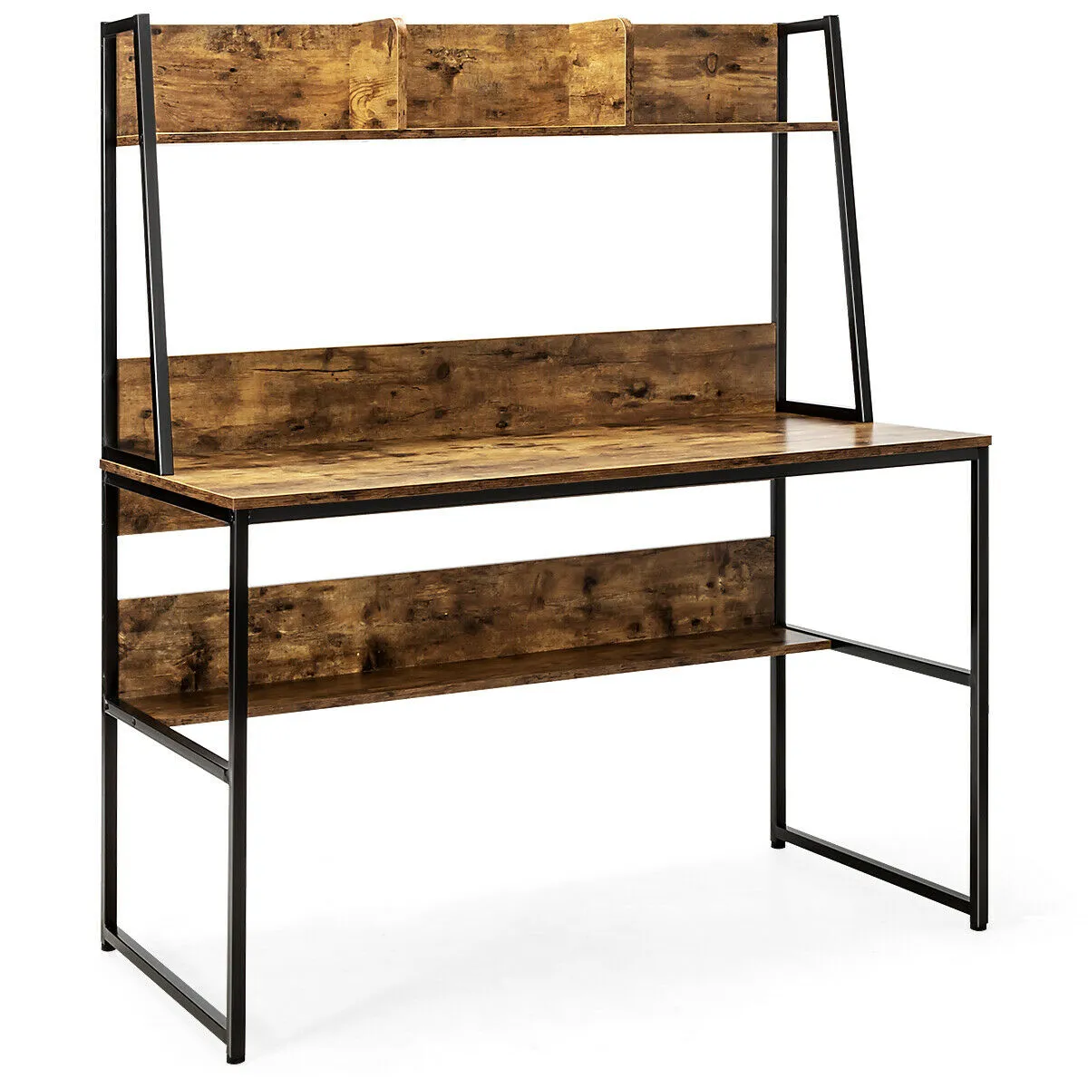 2 in 1 Computer Desk with Storage Bookshelf for Bedroom-Antique