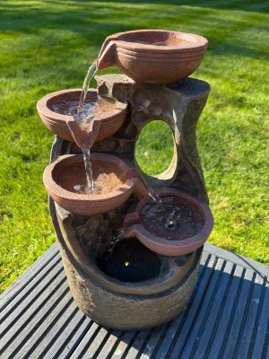 5 Bowl Tier Water Feature with LED Lights - Solar Powered 23.5x21x42cm