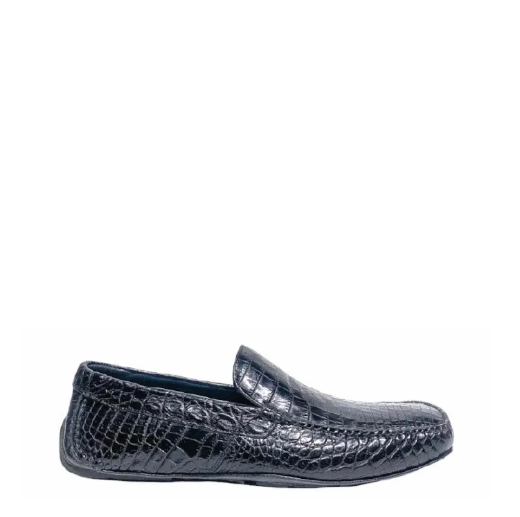 A01NPNP - Cuadra black casual crocodile leather driver moccasins for men