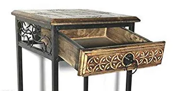 AAFIYA HANDICRAFTS Wooden and Wrought Iron Side Table/End Table/Coffee Table (Walnut and Black)