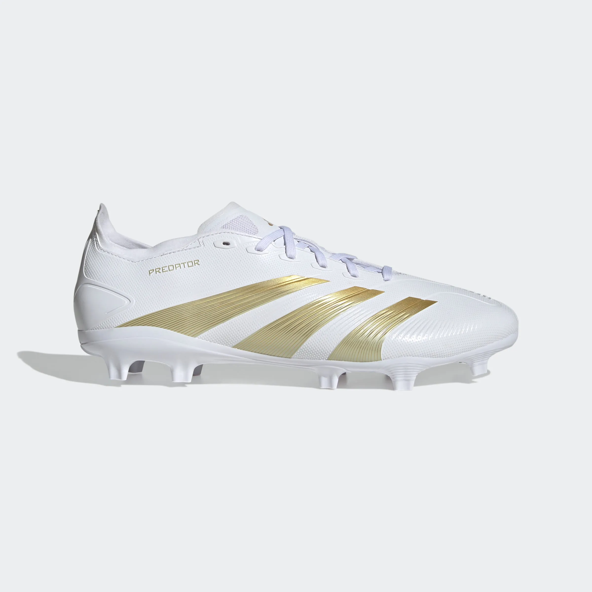 adidas Predator League Firm Ground Soccer Cleats | Cloud White-Gold Metallic-Sandy Beige Met | Men's