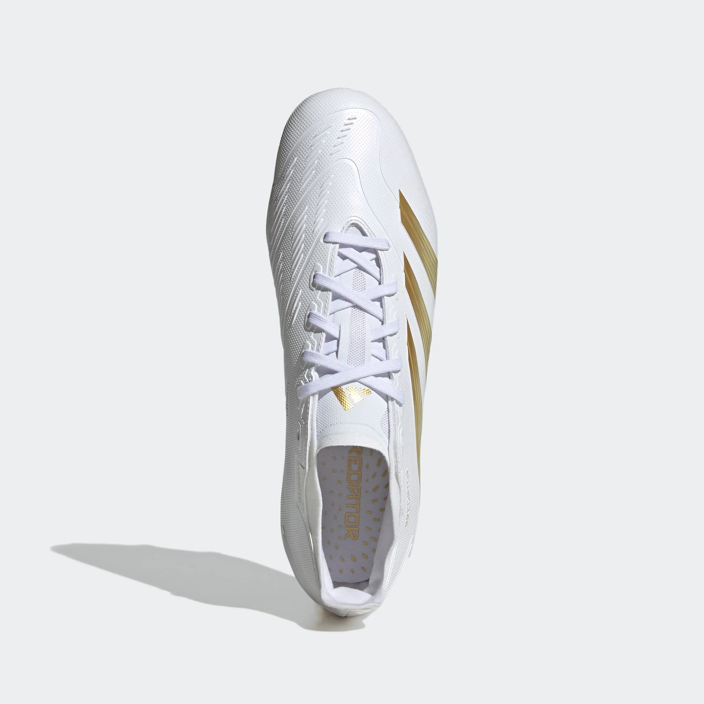 adidas Predator League Firm Ground Soccer Cleats | Cloud White-Gold Metallic-Sandy Beige Met | Men's