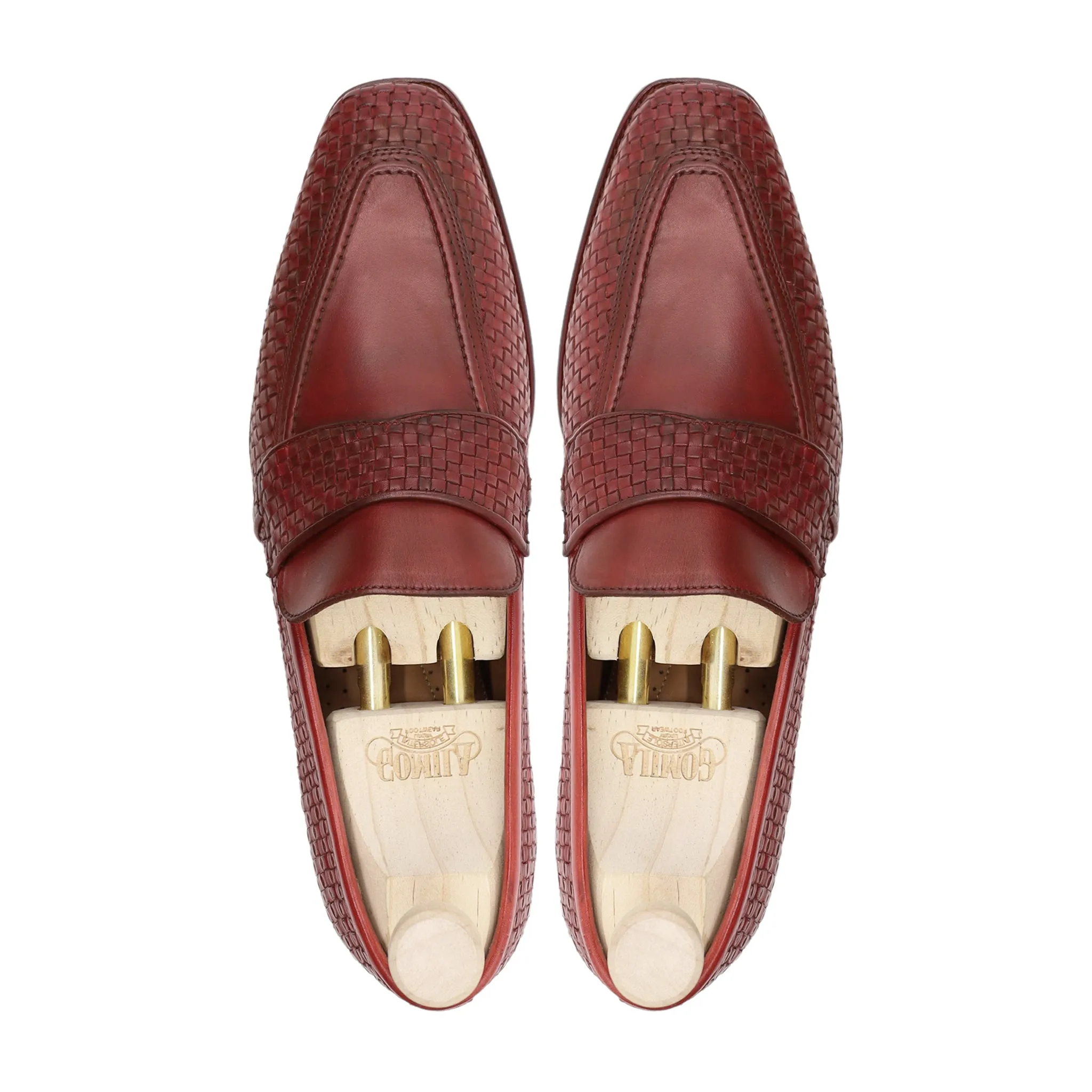 Alessandro - Men's Oxblood Calf and Hand Woven Calf Leather Loafer