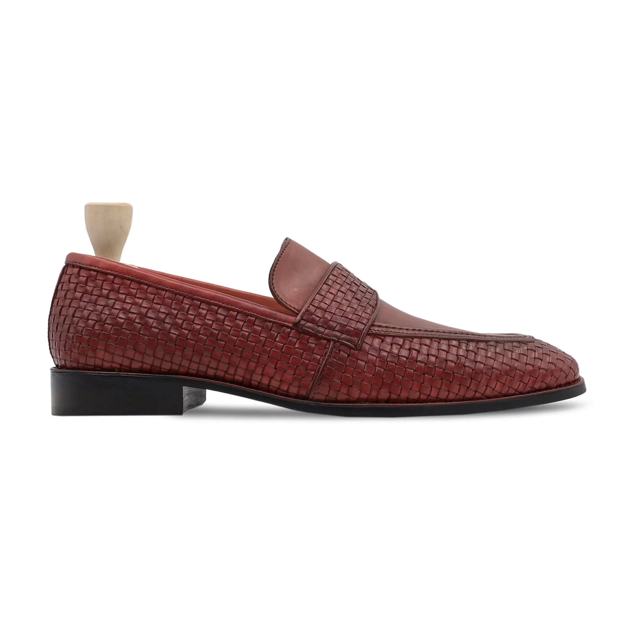 Alessandro - Men's Oxblood Calf and Hand Woven Calf Leather Loafer