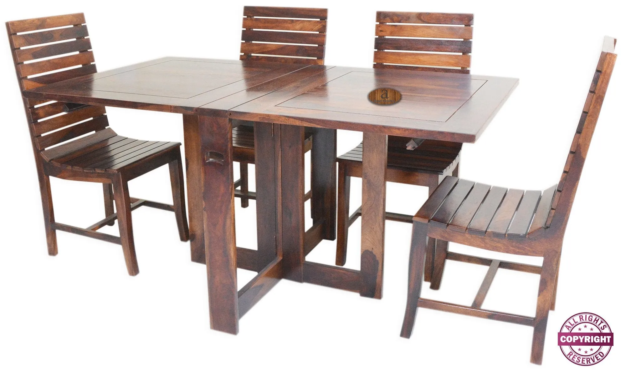 Angel Furniture Modish Solid Sheesham Wood Four Seater Dining Table Set (Teak Finish) Folding Dining Table