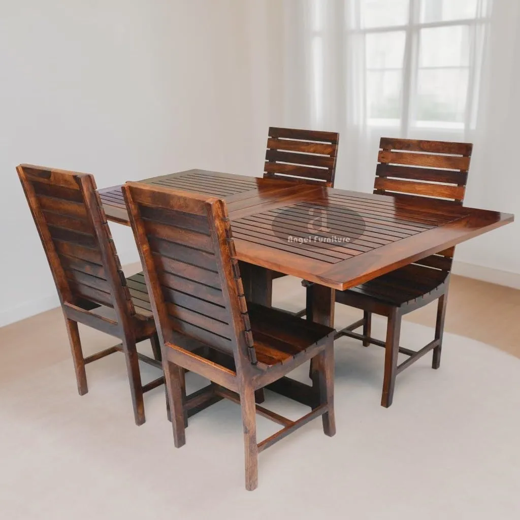 Angel Furniture Modish Solid Sheesham Wood Four Seater Dining Table Set (Teak Finish) Folding Dining Table