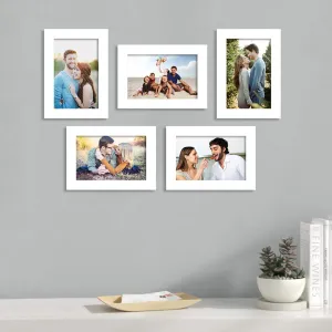 Art Street and Painting Mantra Unite Set of 5 Individual Photo Frame/Wall Hanging for Home Decor - White, Wood, Rectangular