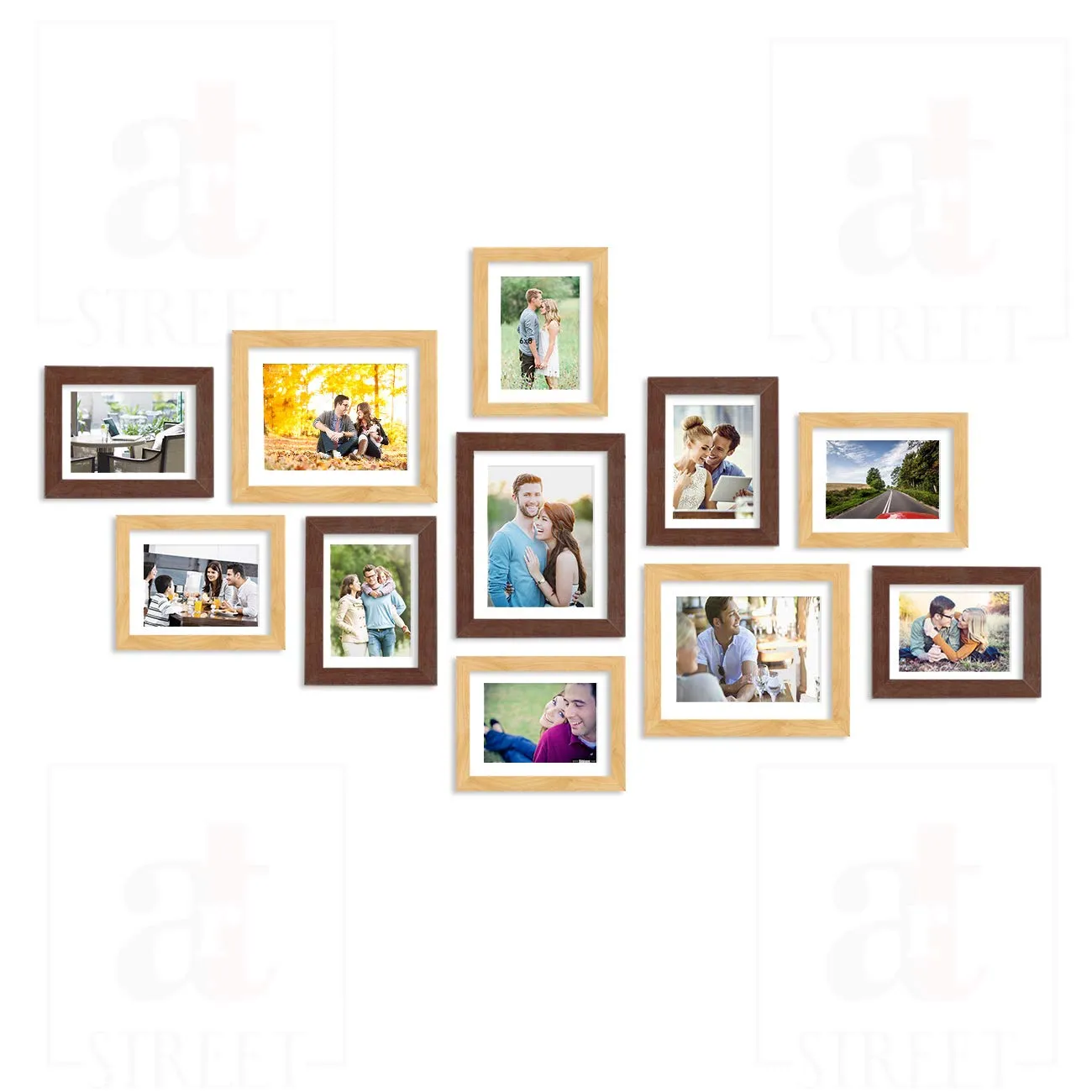 Art Street Boulevard Set of 11 Brown & Beige Individual Wall Photo Frames,Wall Picture Frame Mix Size -(8 Units of 6x8, 3 Units of 8x10 Inchs)