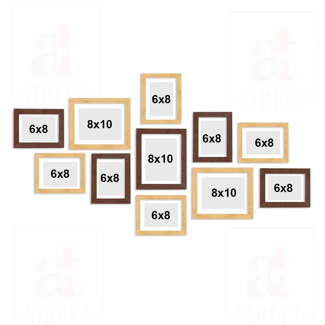 Art Street Boulevard Set of 11 Brown & Beige Individual Wall Photo Frames,Wall Picture Frame Mix Size -(8 Units of 6x8, 3 Units of 8x10 Inchs)