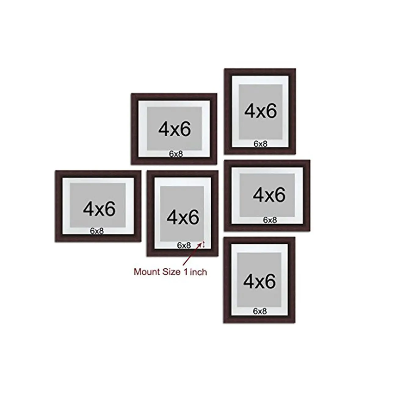 Art Street Decorative Premium Set of 6 Individual Wall Photo Frame (6" X 8" picture size matted to 4" x 6") - Black