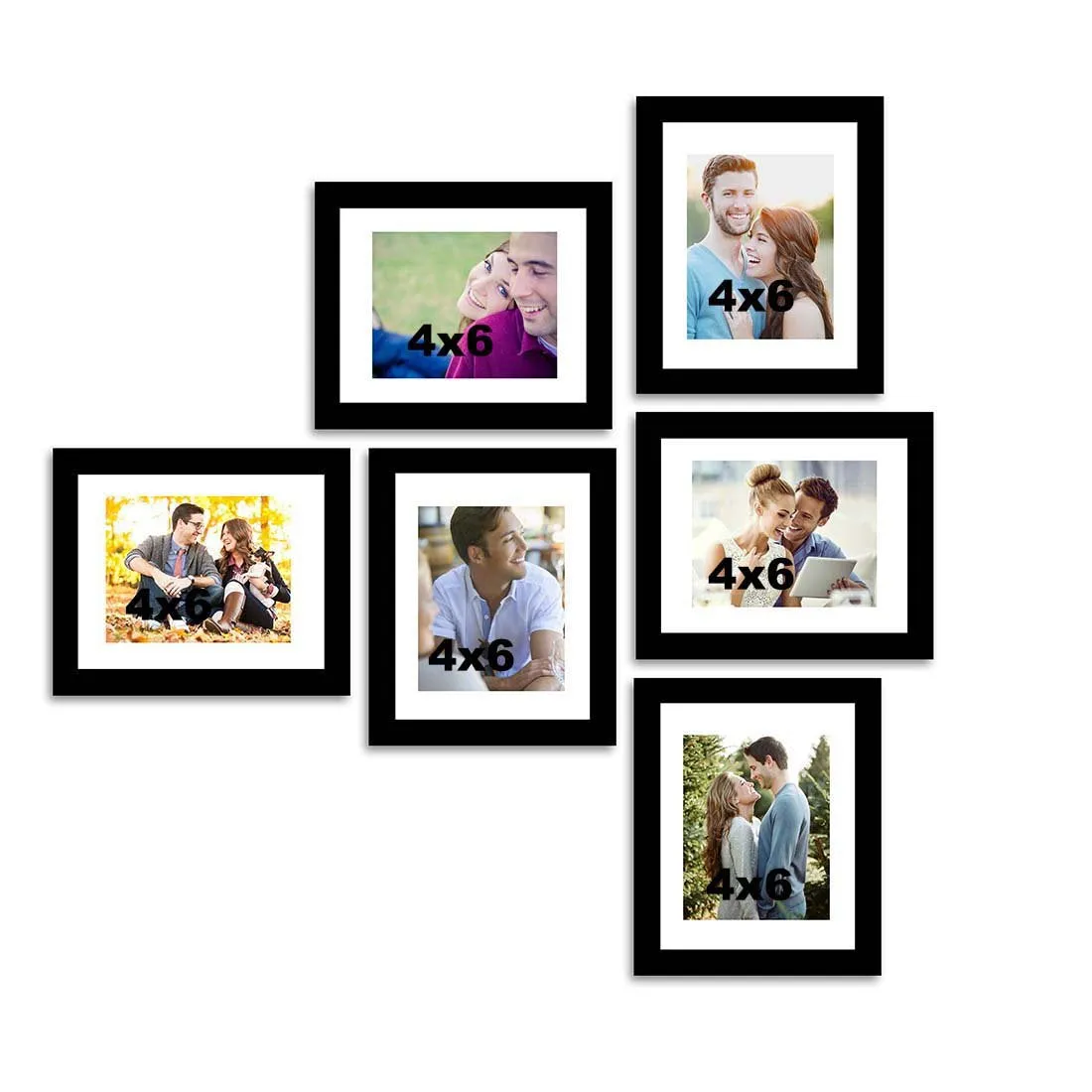 Art Street Decorative Premium Set of 6 Individual Wall Photo Frame (6" X 8" picture size matted to 4" x 6") - Black