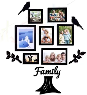 Art Street Family Tree Photo Frame set of 7 individual wall photo frame with MDF plaque - 2 Leaf,1 Trunk,1 Family and 2 Birds