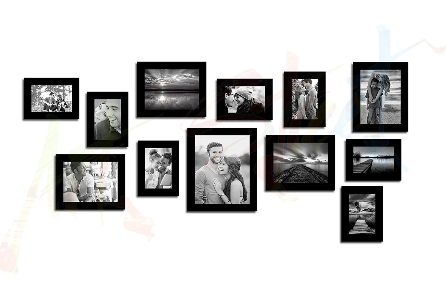 Art Street Nebula photo frame Set of 12 Individual Wall Photo Frames - Black(4X6-7 UNIT, 6X8-4 UNITS, 8X10- I UNIT)