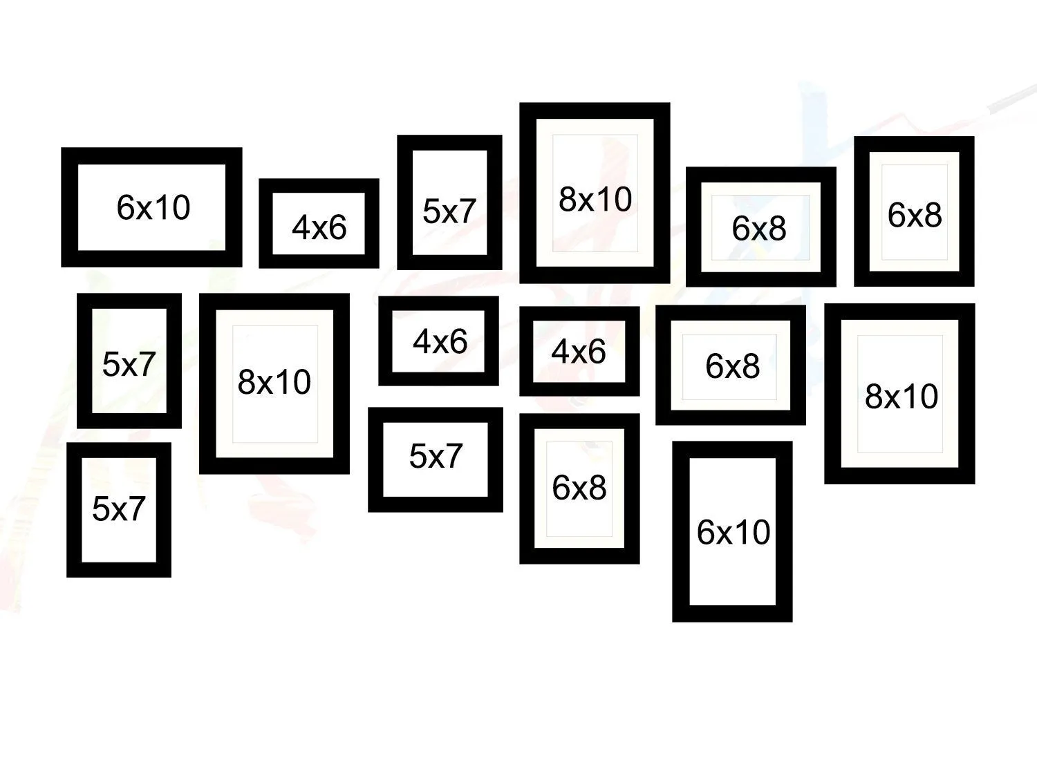 Art Street Set of 16 Individual Black and White Photo Frame (3 Units of 8X10, 4 Units of 6X8, 4 Units of 5X7, 3 Units of 4X6, 2 Units of 6X10)