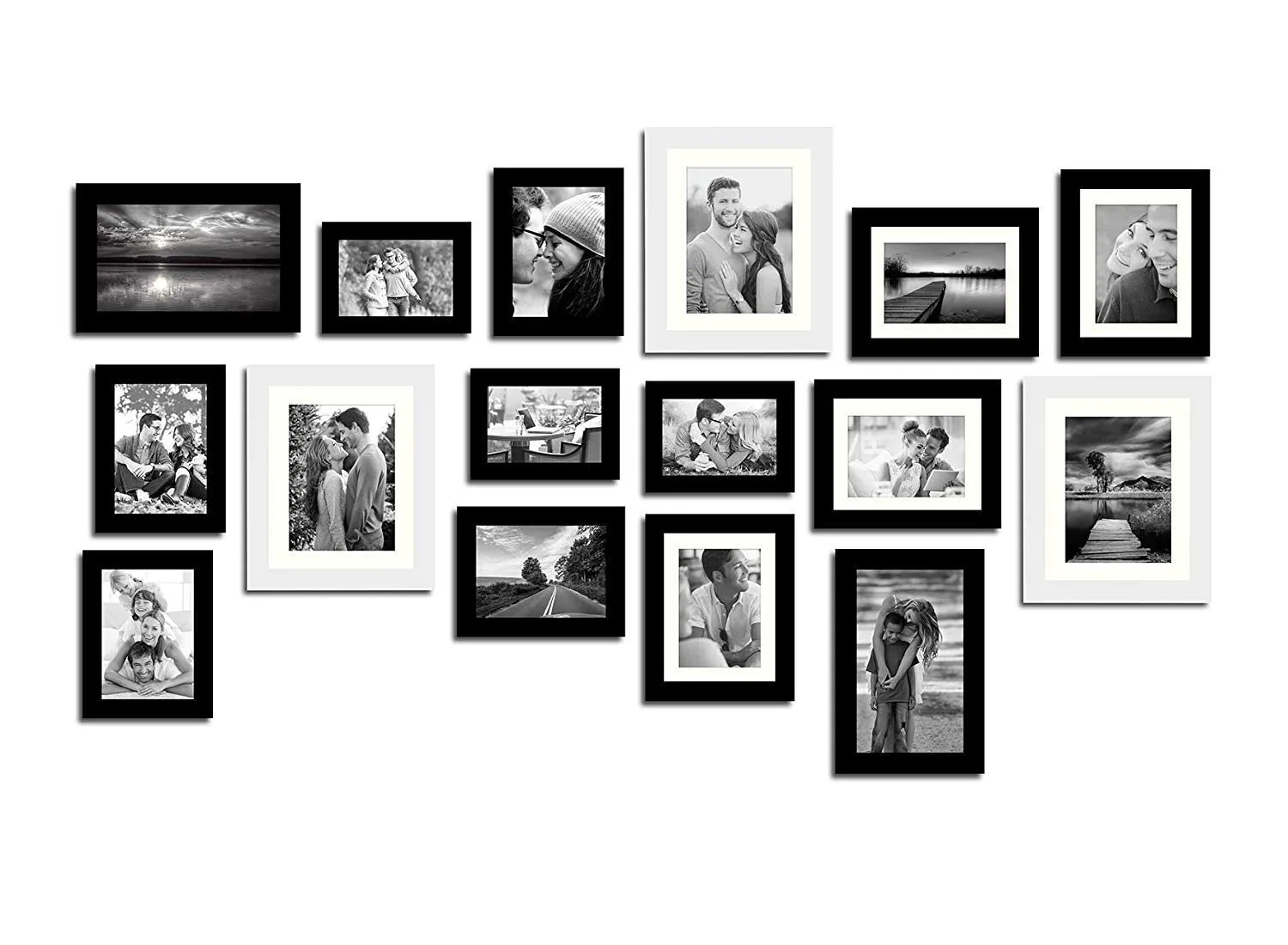 Art Street Set of 16 Individual Black and White Photo Frame (3 Units of 8X10, 4 Units of 6X8, 4 Units of 5X7, 3 Units of 4X6, 2 Units of 6X10)