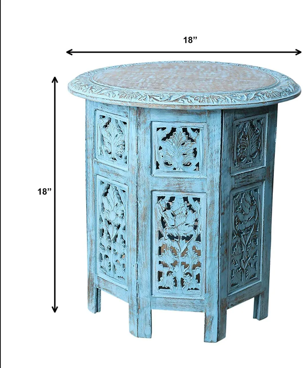 Artesia Wooden Handcrafted Carved Rajasthan Solid Folding Blue Accent Antique Coffee Table