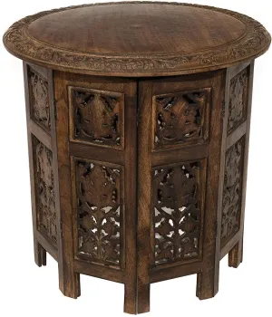 Artesia Wooden Handcrafted Carved Rajasthan Solid Folding Brown Accent Coffee Table