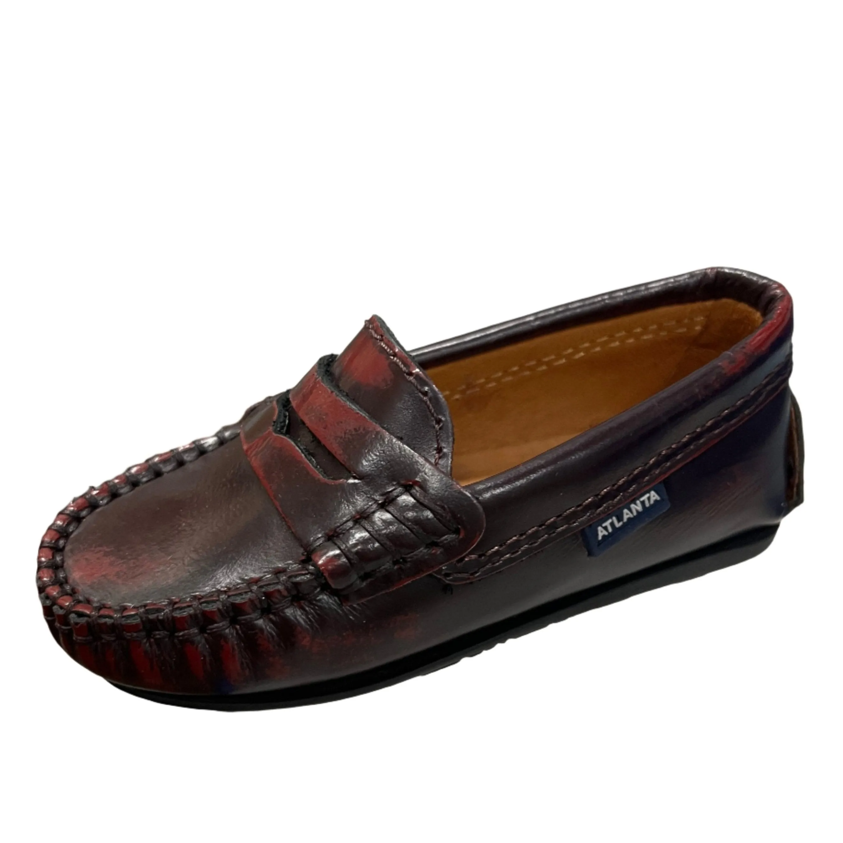 Atlanta Mocassin Boy's & Girl's Burgundy Polished Moccasin Penny Loafer