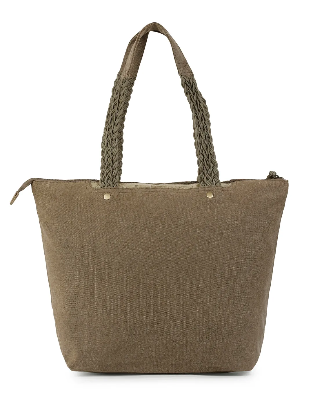 Berrylush Women Solid Grey Canvas Zipper-Up Two Handles Regular Tote Bag