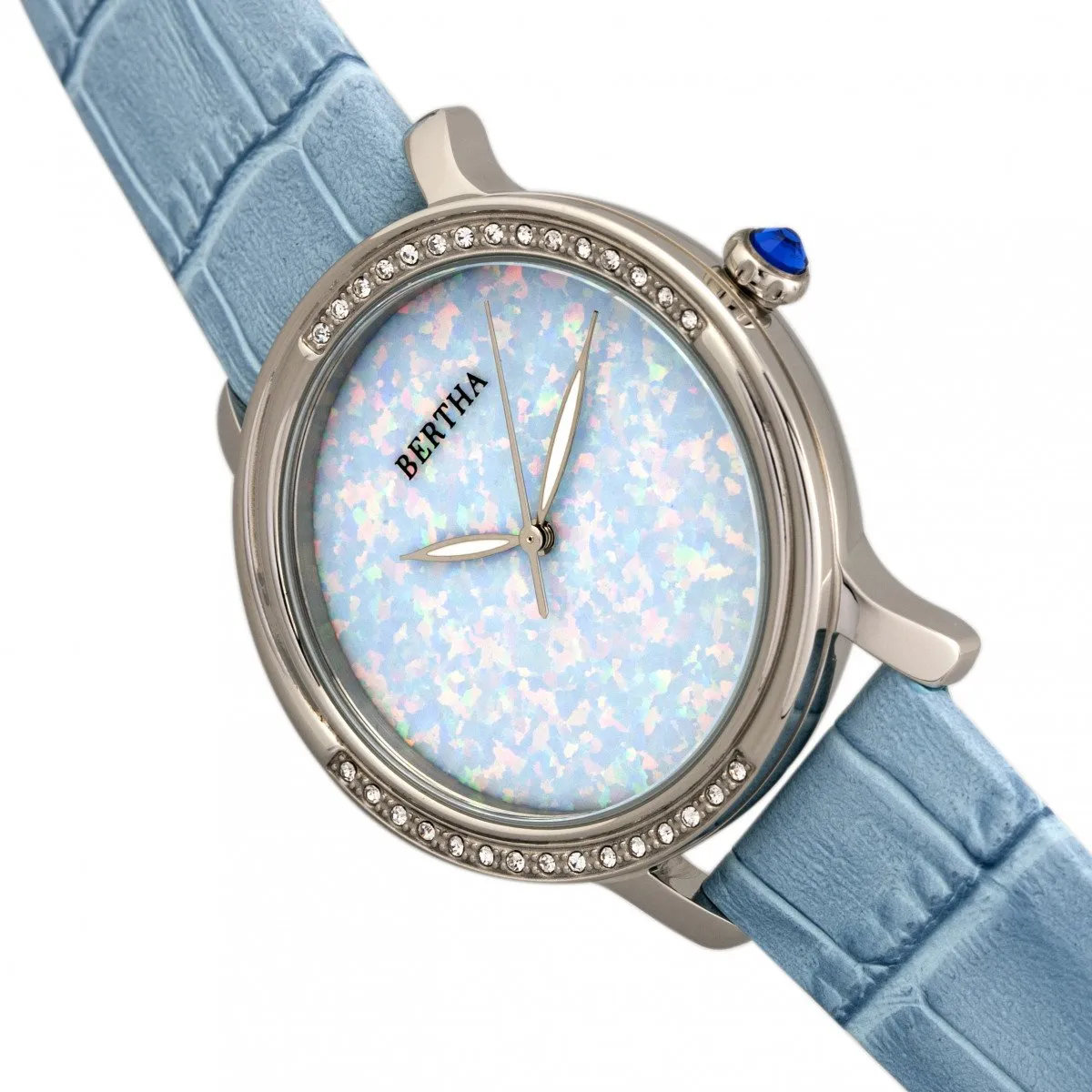 Bertha Courtney Opal Dial Leather-Band Watch