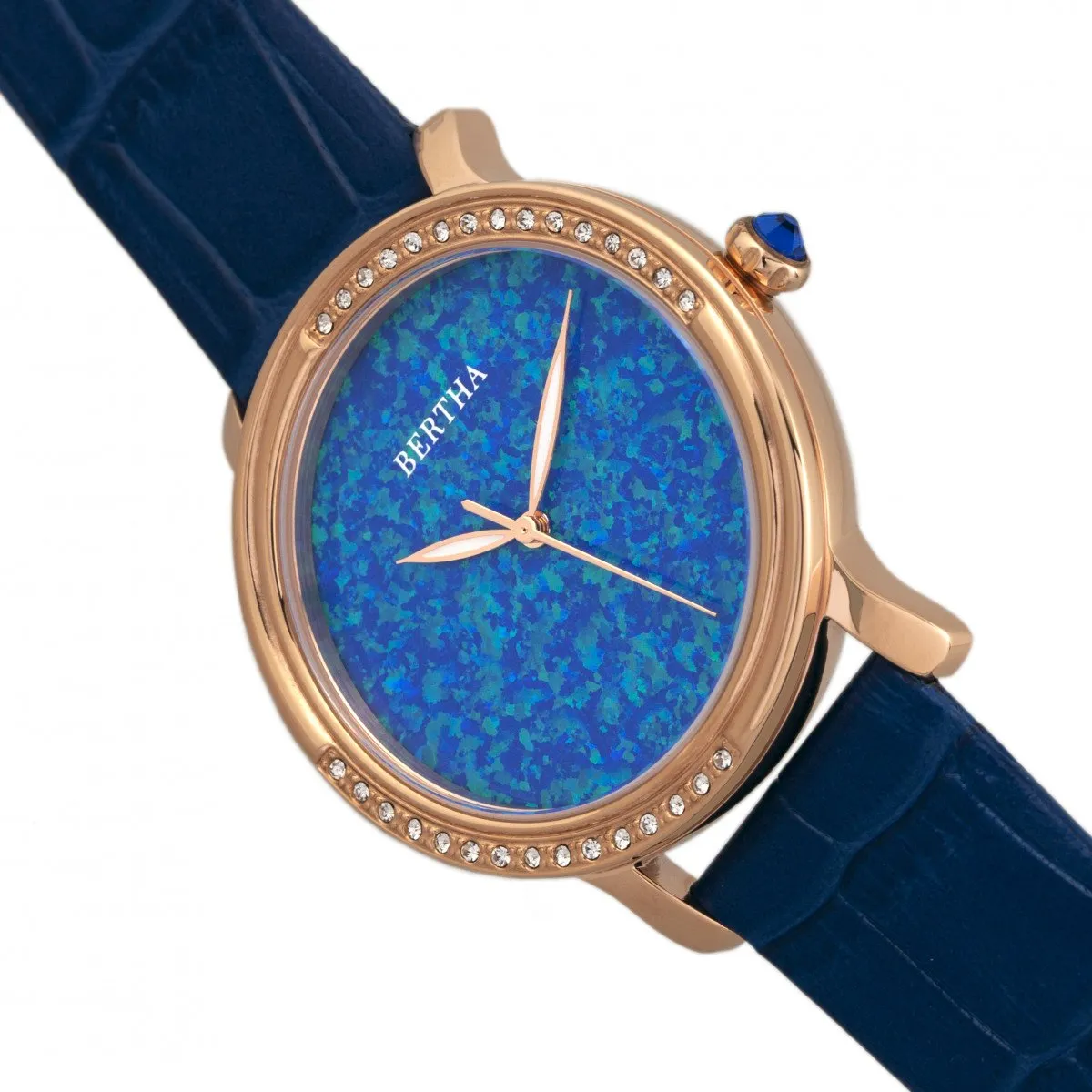 Bertha Courtney Opal Dial Leather-Band Watch