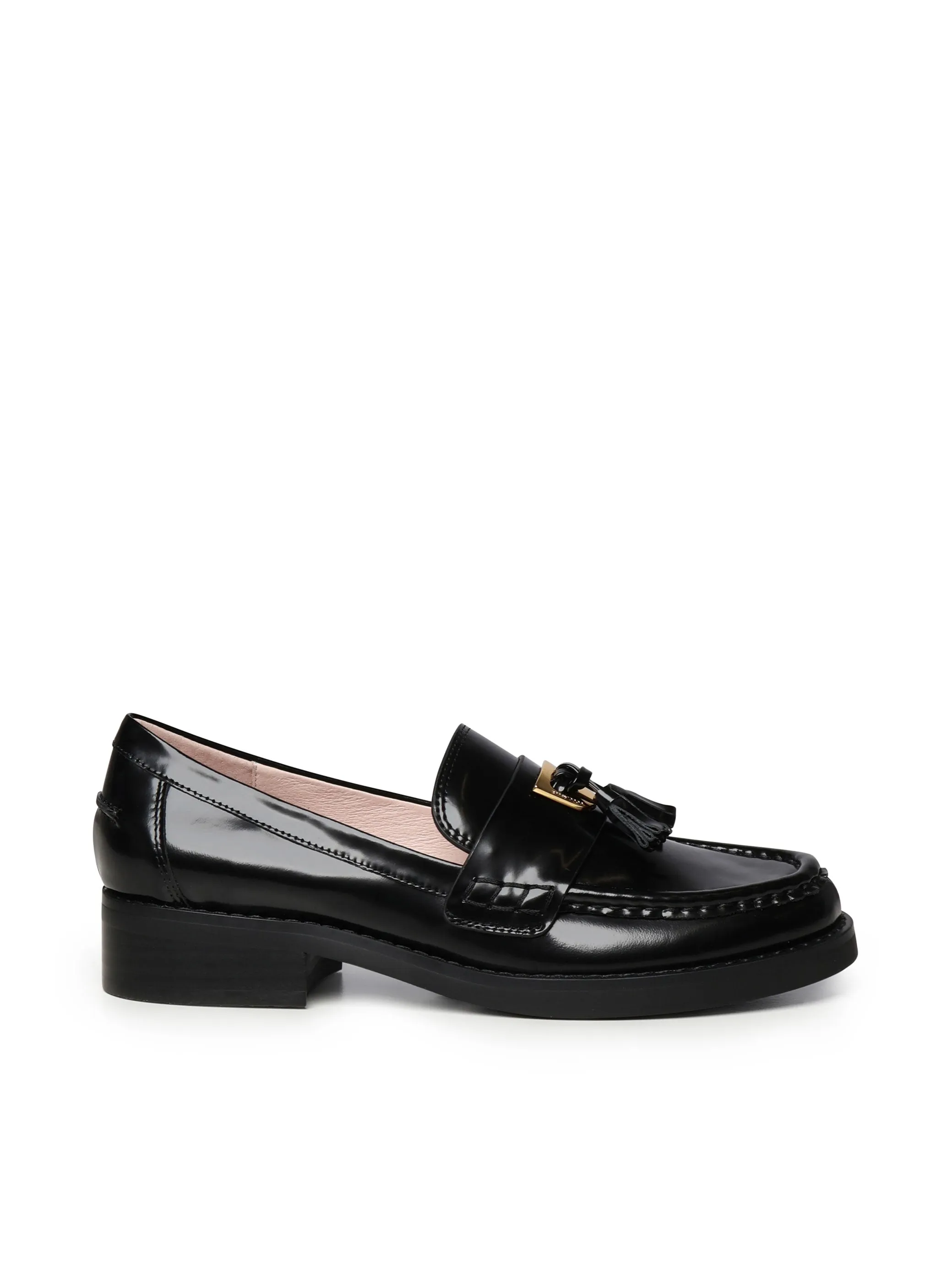 Black Leather Flat Moccasins with Tassel