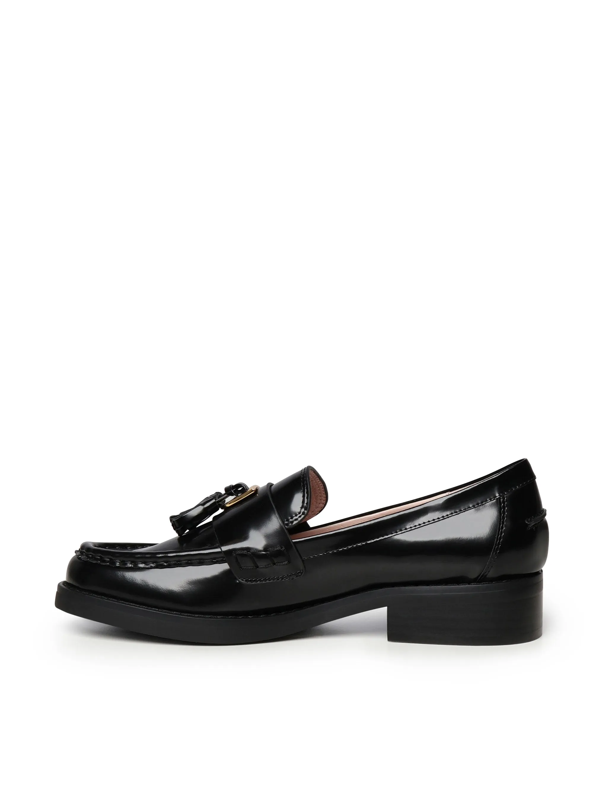 Black Leather Flat Moccasins with Tassel