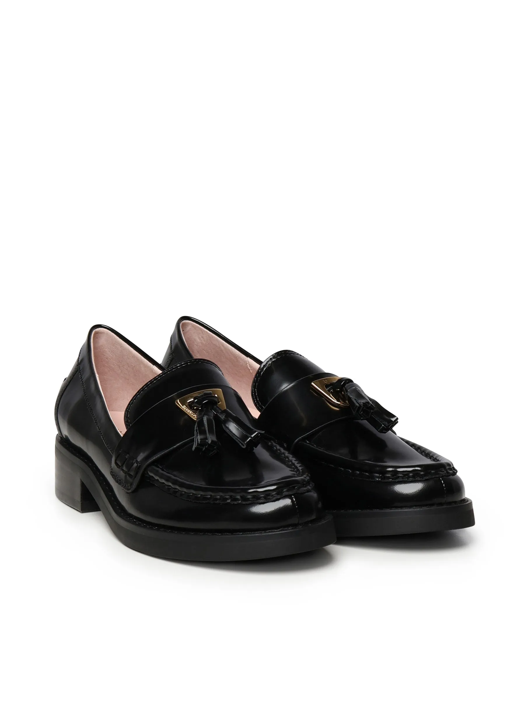 Black Leather Flat Moccasins with Tassel