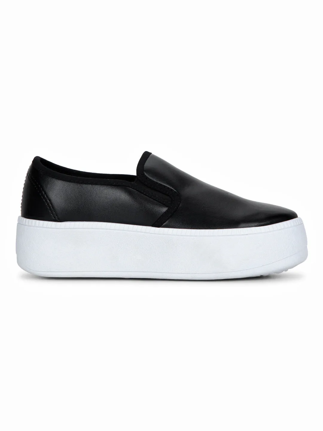 Black PU Slip-On Sneakers