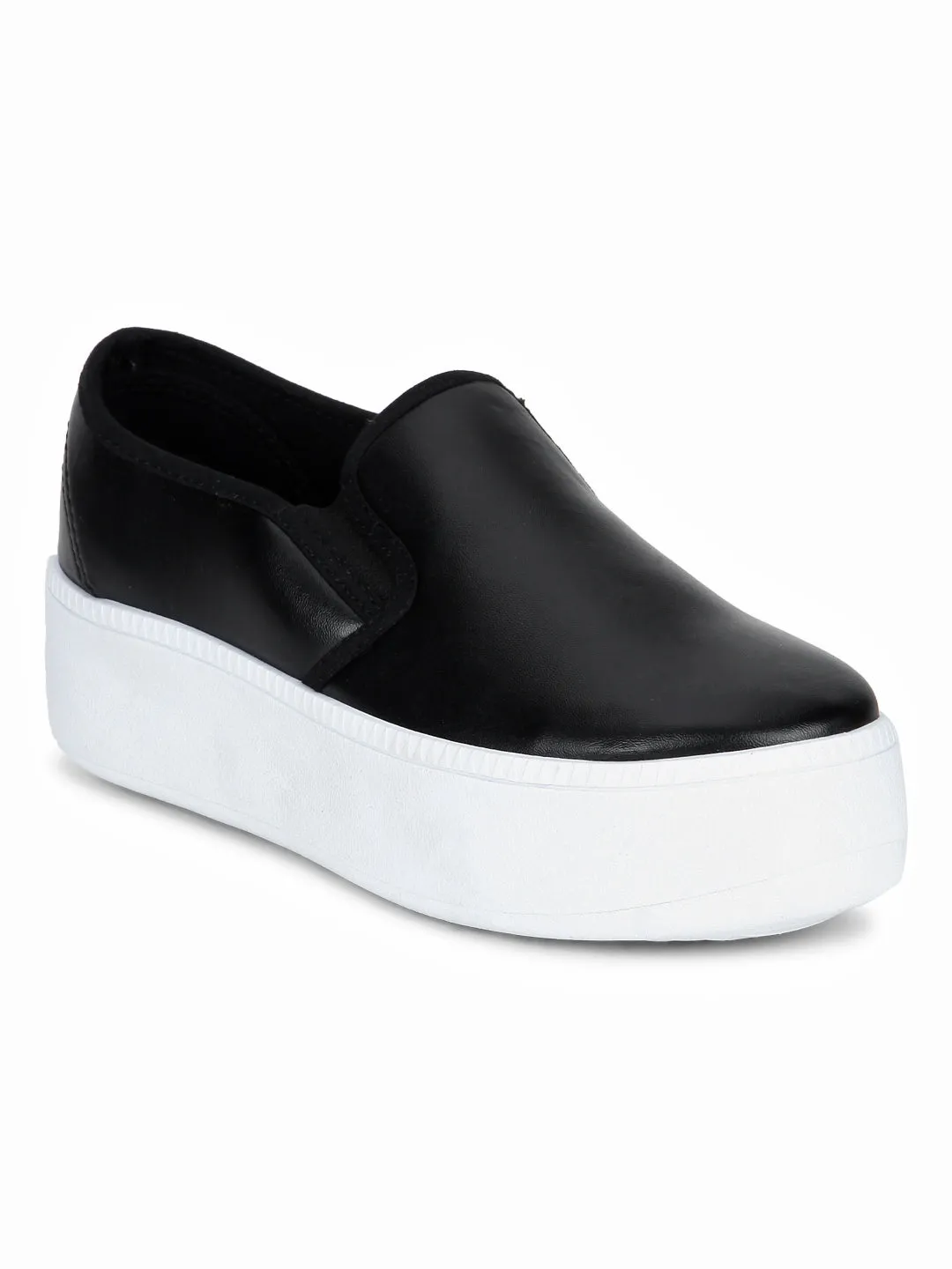 Black PU Slip-On Sneakers