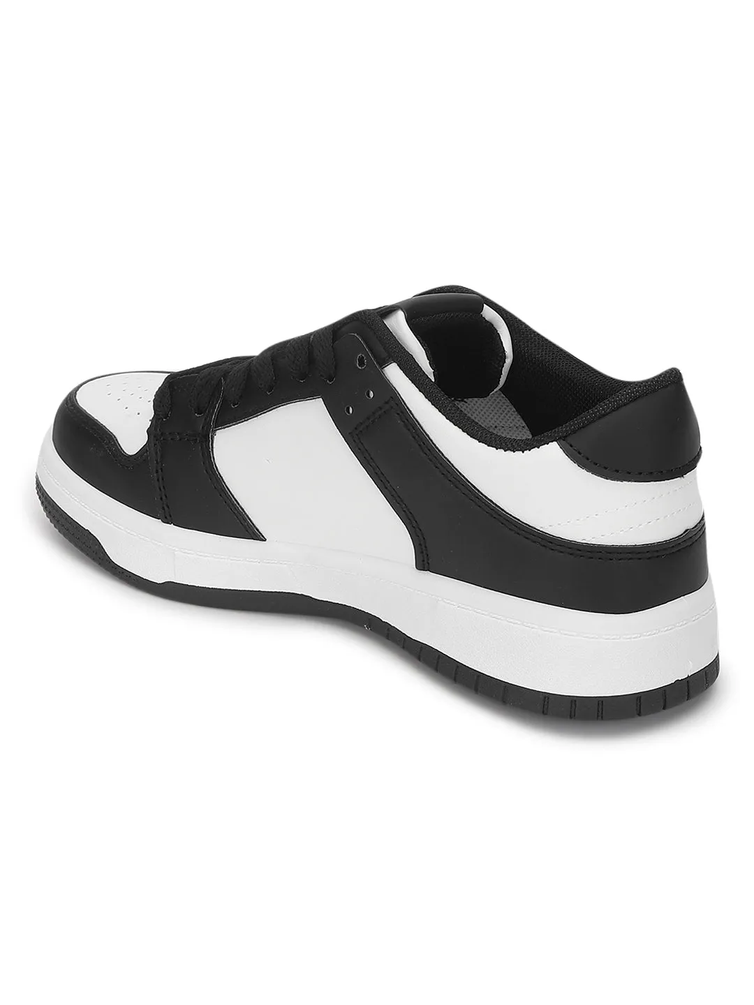 Black White PU Stylish Lace-Up Sneakers (TC-RS3694-BLKWHT)