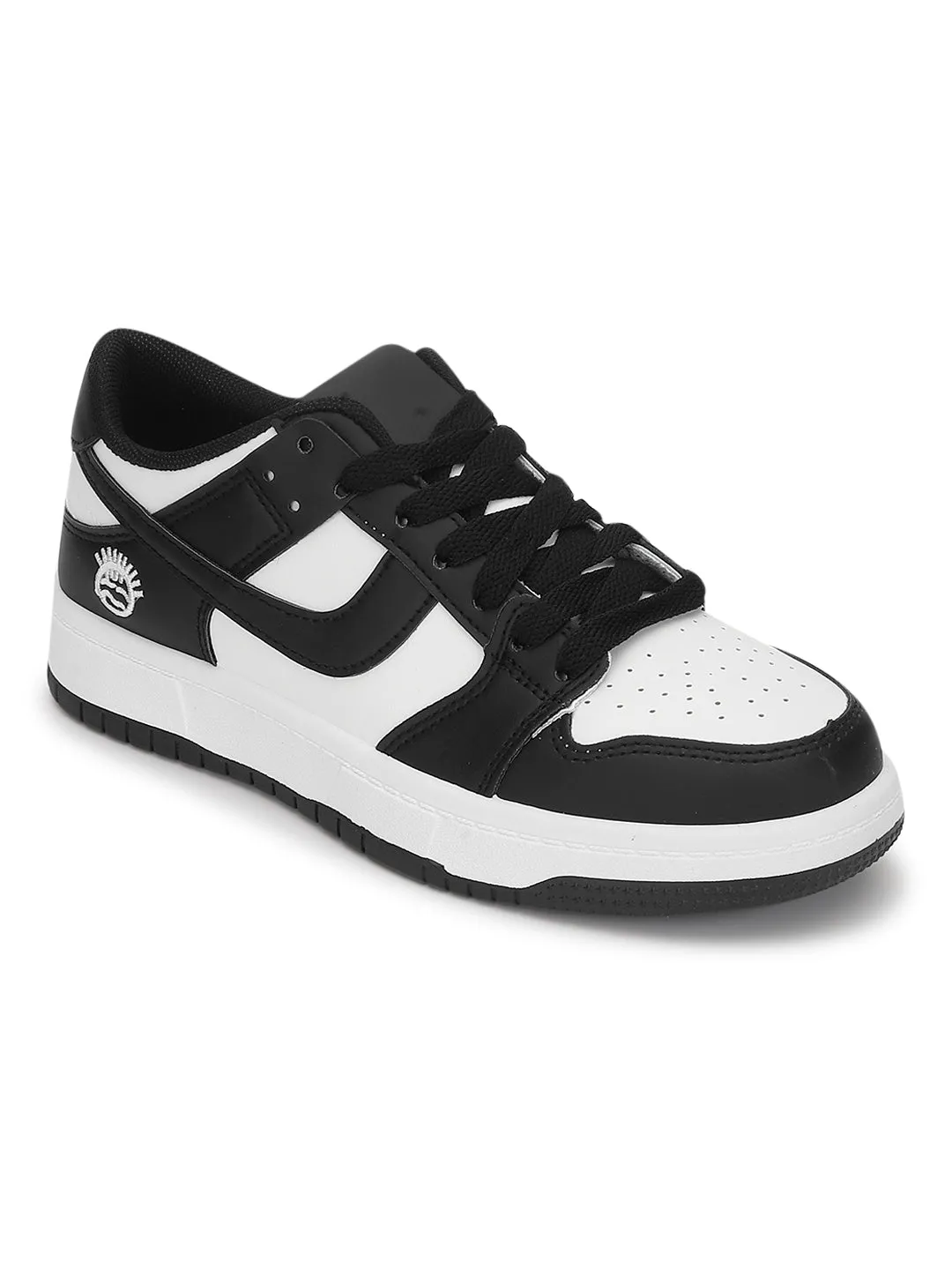 Black White PU Stylish Lace-Up Sneakers (TC-RS3694-BLKWHT)