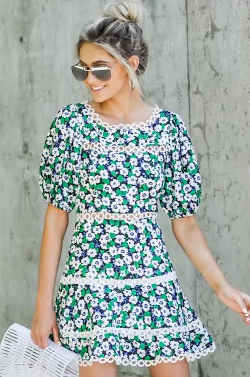 Bloom Again Green Floral Print Dress