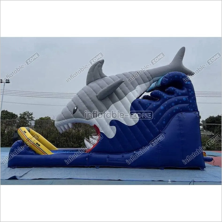 Blow Up Shark Water Slide Commercial Giant Inflatable Waterslide With Pool For Playground