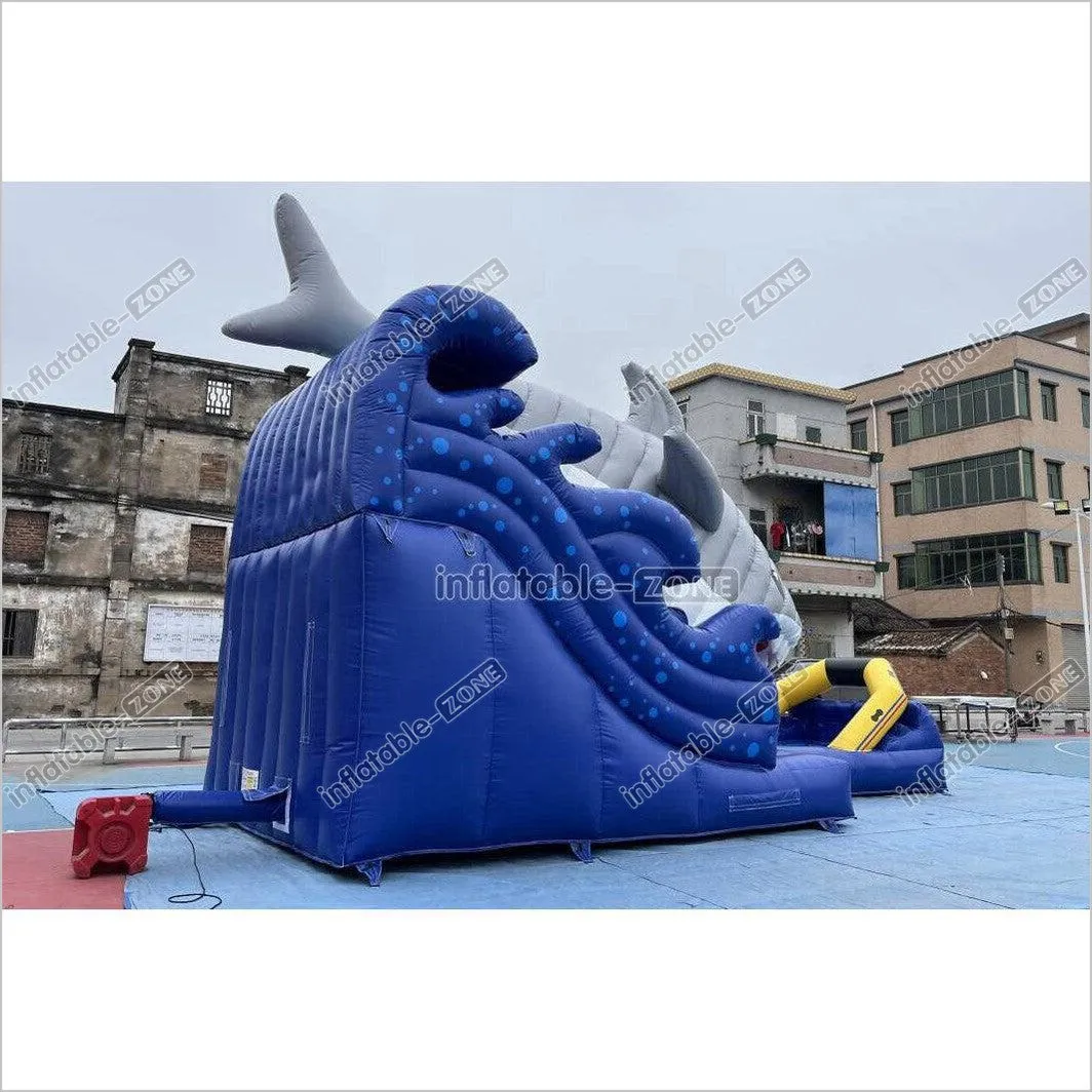 Blow Up Shark Water Slide Commercial Giant Inflatable Waterslide With Pool For Playground