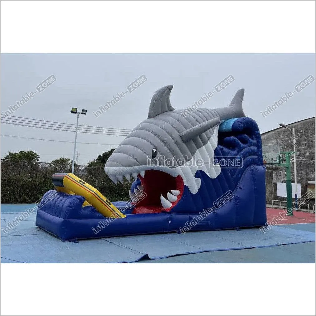 Blow Up Shark Water Slide Commercial Giant Inflatable Waterslide With Pool For Playground