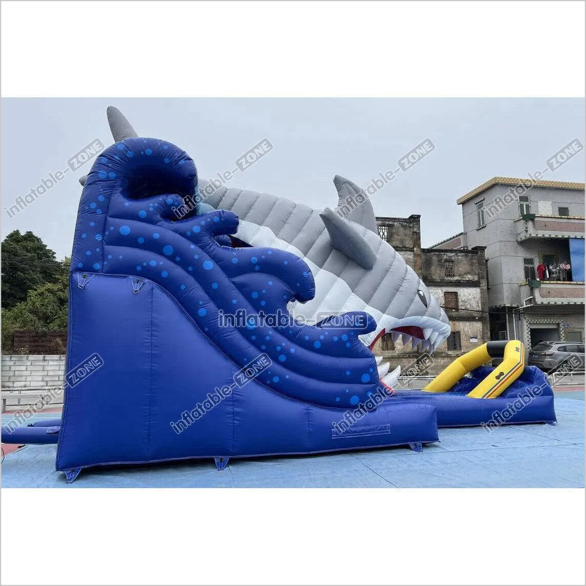 Blow Up Shark Water Slide Commercial Giant Inflatable Waterslide With Pool For Playground