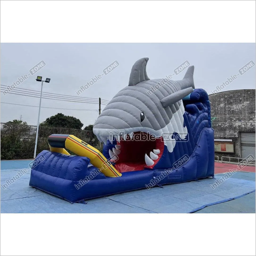 Blow Up Shark Water Slide Commercial Giant Inflatable Waterslide With Pool For Playground