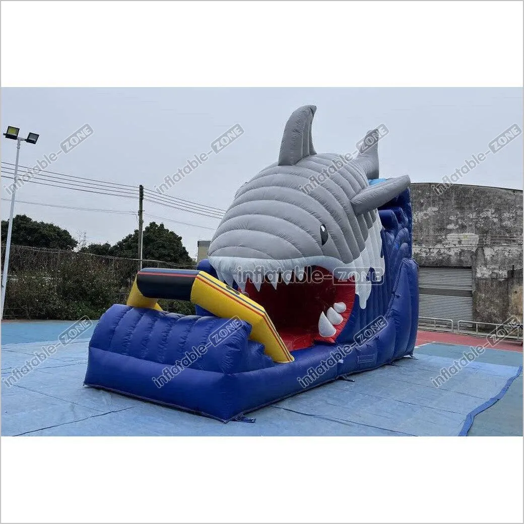 Blow Up Shark Water Slide Commercial Giant Inflatable Waterslide With Pool For Playground