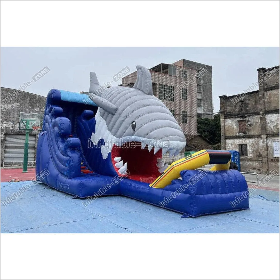 Blow Up Shark Water Slide Commercial Giant Inflatable Waterslide With Pool For Playground