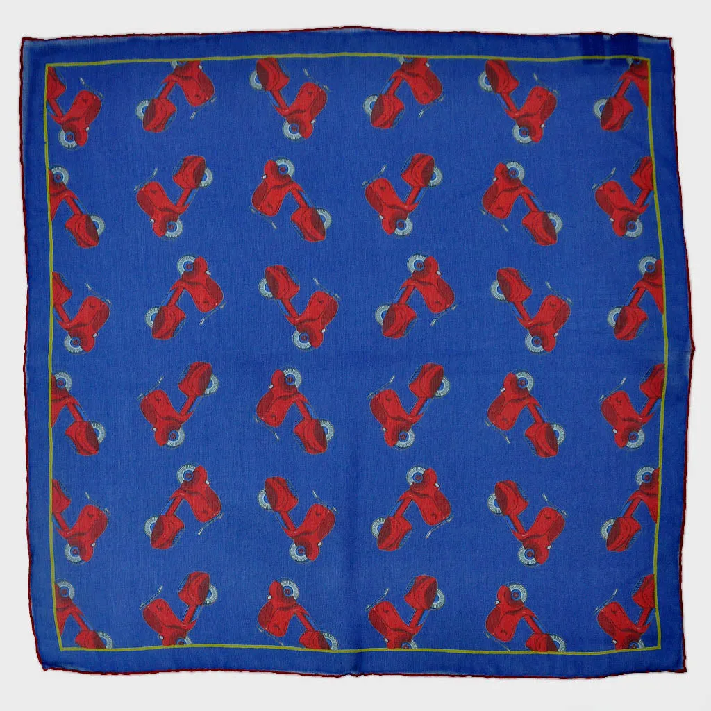 Blue with Red Scooter Silk Pocket Square