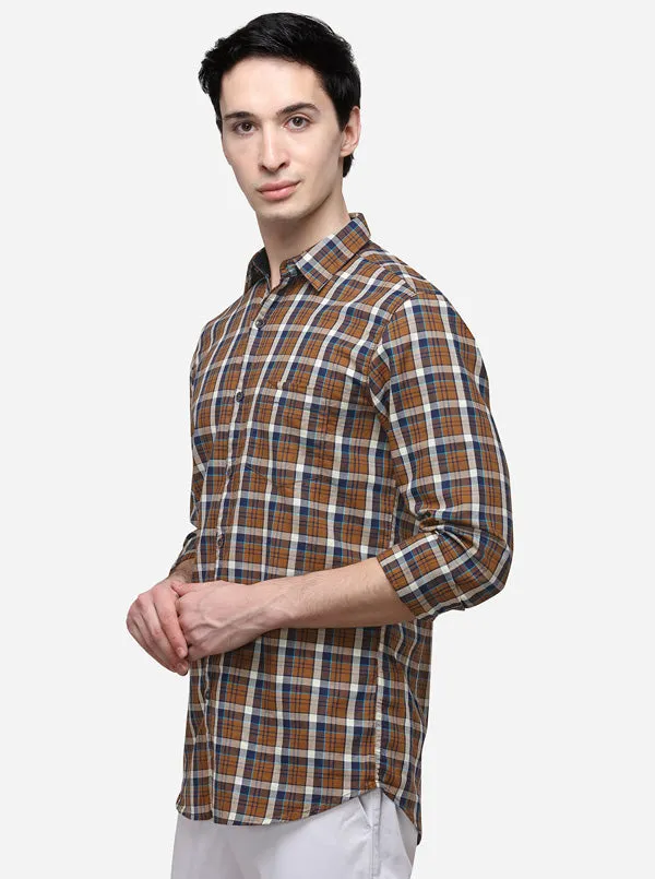 Brown Slim Fit Checked Casual Shirt | JadeBlue