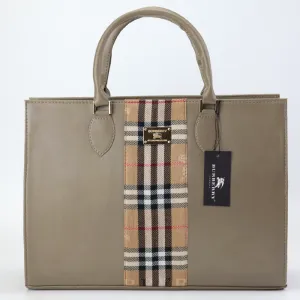 BU Check Fabric Leather Large Tote Bag