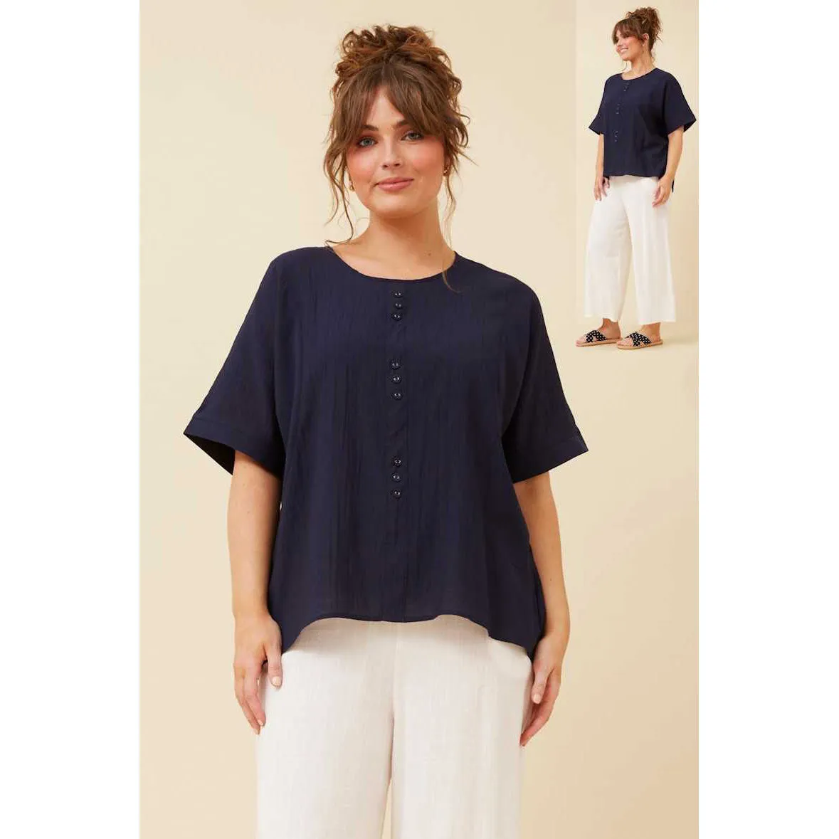 Button Detail Top - Navy