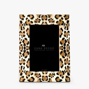 CASA DECOR Resin Leopard Print Photo Frame For Home and Office Table Decor 4x6 Inches (White,Pack of 1)