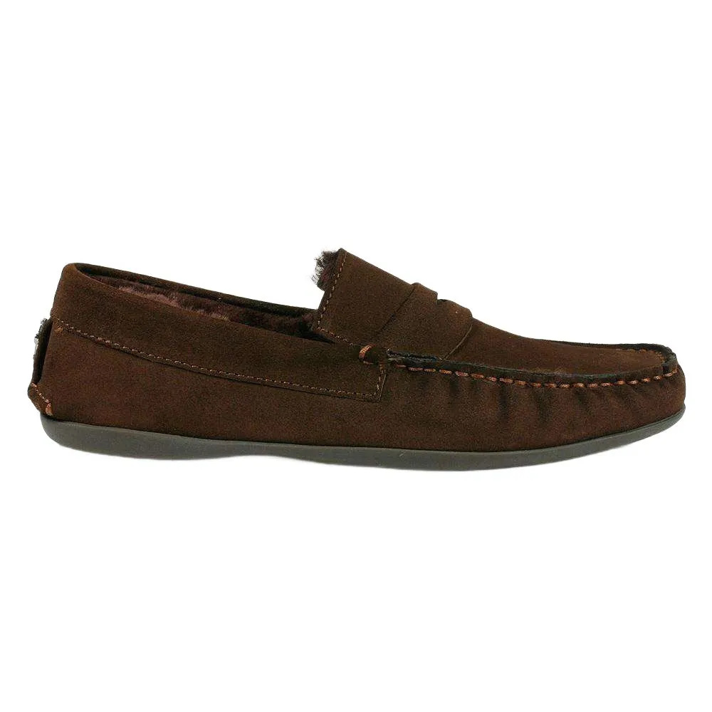 Cesare Paciotti Luxury Italian Men Designer Shoes Camoscio Ebano Suede w/ Sheepskin Brown Moccasins (CPM2216)